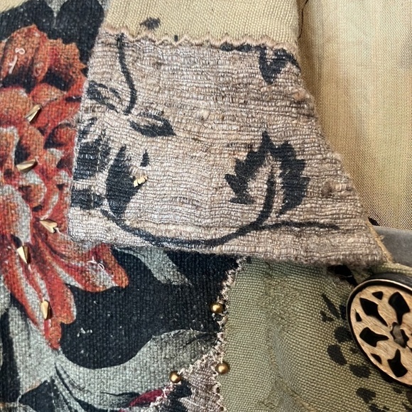 Sandy Starkman Silk Studded Jacket L Olive Green Vintage - Picture 8 of 13